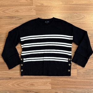 Marled Brand Women’s Black Sweater with White Stripes
